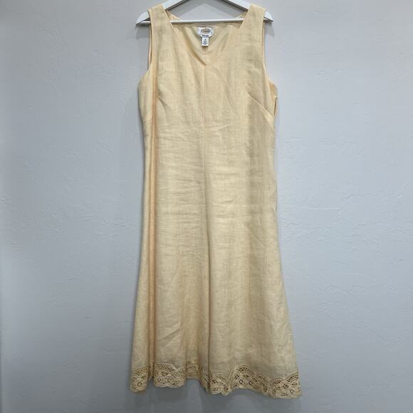 Talbots Cream Sleeveless Midi Dress V-Neck A-Line - Picture 2 of 14